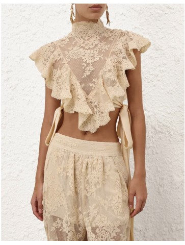 Cropped top en dentelle crème