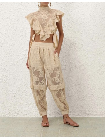 Pantalon en dentelle crème